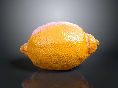 Fresh Yellow Lemon With Smooth Textured Skin On Dark Reflective Surface 3d model