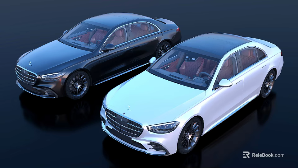 Black And White Luxury Cars With Modern Design And Brown Leather Interior 3d model 