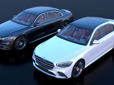 Black And White Luxury Cars With Modern Design And Brown Leather Interior 3d model