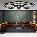 Professional Boxing Training Ring With Green Boxer Silhouette And Yellow Rails