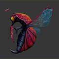Vibrant Cartoon Insect Character With Red Pink Wings Yellow Eyes Black Body