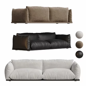Modern Leather Straight Sofa 3d model