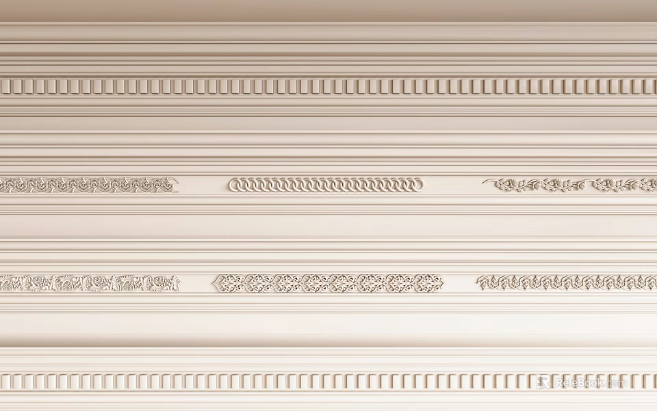 Ornate Decorative Lines in Cream Color with Various Patterns for Wall Trim and Design 3d model 