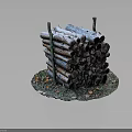 Stacked Wood Logs With Stone Base And Fallen Leaves In Natural Setting
