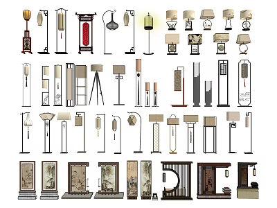 Diverse Collection of Floor Lamp Designs Featuring Modern Traditional and Decorative Styles 3d model