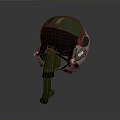 Green Military Weapon Helmet With Black Visor And Mechanical Components