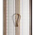 Elegant Modern Wooden Double Doors Featuring Glass Panel Golden Handle And Metal Accents