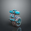 Detailed Blue Mechanical Robot Character With Wheel Antenna And Arm Design