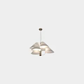Modern Chandelier With White Cone Shaped Shades And Golden Metal Frame