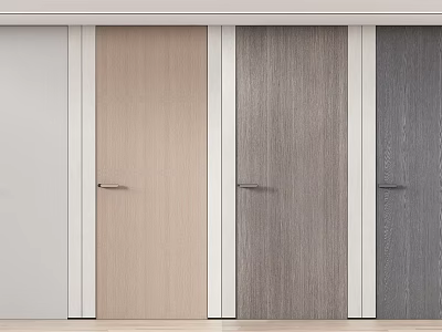 Modern Flush Doors Featuring Wood Grain Multiple Colors White Frames And Metal Handles 3d model