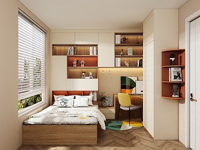 Modern Tatami Bedroom Children's Room Study Wardrobe 3d model