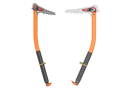 Sports Equipment With Long Orange Black Handles And Serrated Blades For Outdoor Activities 3d model