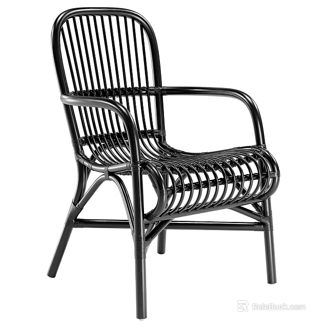 Black Rattan Leisure Chair with Armrest and Modern Minimalist Design 3d model 