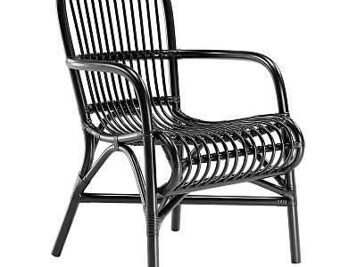 Black Rattan Leisure Chair with Armrest and Modern Minimalist Design 3d model