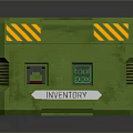 Green Sci Fi Storage Crate With Inventory Label Digital Display And Warning Stripes