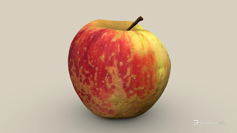 Fresh Ripe Apple With Red And Yellow Spotted Skin And Brown Stem 3d model 
