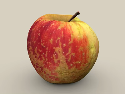 Fresh Ripe Apple With Red And Yellow Spotted Skin And Brown Stem 3d model