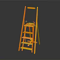 Orange Step Ladder With Handrail And Multiple Steps For Home Use