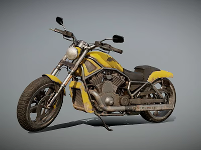 Yellow Vintage Motorcycle With Black Seat Round Headlight And Shiny Metal Body 3d model