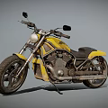 Yellow Vintage Motorcycle With Black Seat Round Headlight And Shiny Metal Body