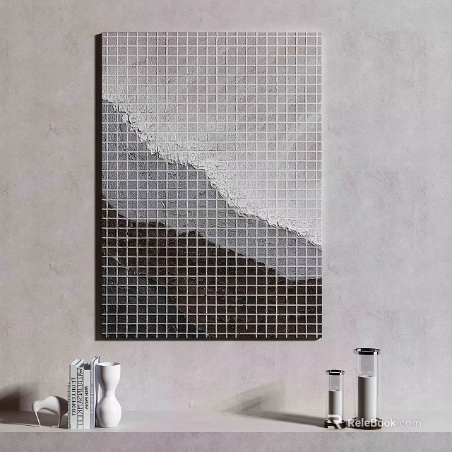 Modern Wall Mirror With Grid Pattern And Gradient Colors For Bathroom Decor 3d model