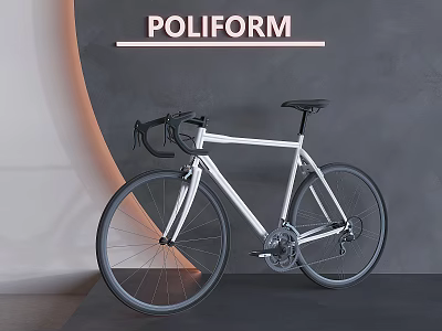 POLIFORM White Road Bike Display in Modern Minimalist Interior with Curved Wall and Warm Lighting 3d model