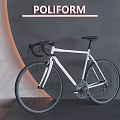 POLIFORM White Road Bike Display in Modern Minimalist Interior with Curved Wall and Warm Lighting