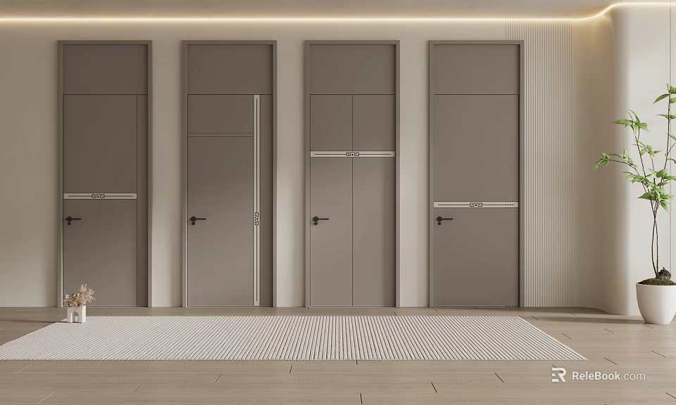 Modern Hinged Interior Doors With Sleek Design And Neutral Gray Finish For Home 3d model 
