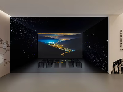 Starry Sky Themed Exhibition Space With Large Projection Screen And Seating Chairs 3d model