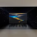 Starry Sky Themed Exhibition Space With Large Projection Screen And Seating Chairs