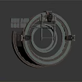 Mechanical Circular Metal Structure With Curved Track And Industrial Components