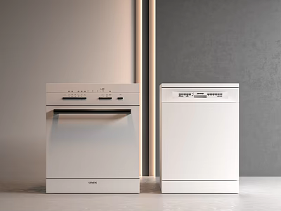 Modern Kitchen Appliances Featuring Two White Dishwashers In Minimalist Interior 3d model