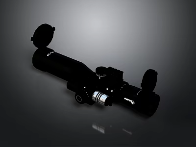 Black Telescope With Cylindrical Design And Reflective Surface On Gray Background 3d model