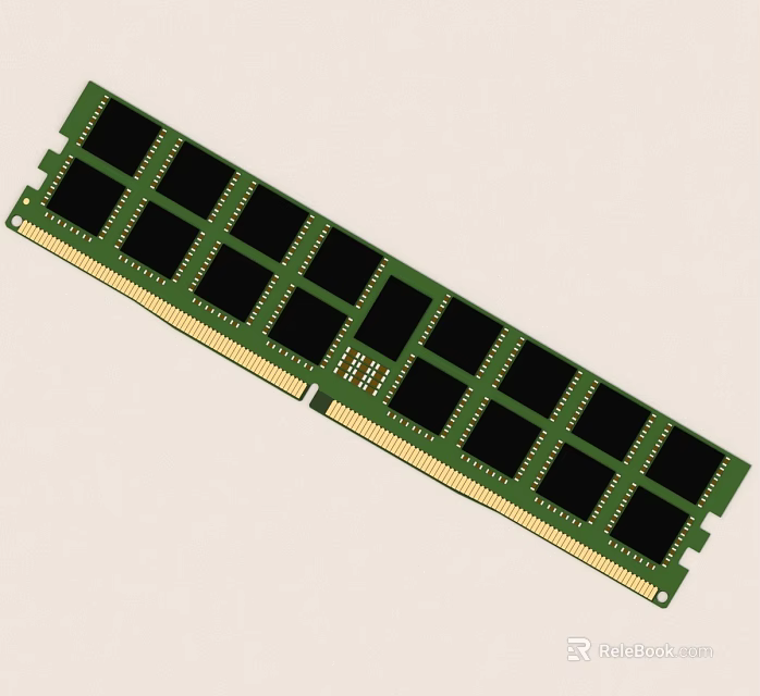 Computer RAM Memory Module With Green Circuit Board And Black Chips 3d model 