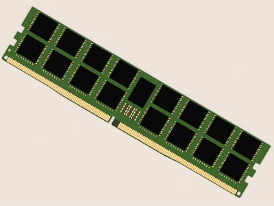 Computer RAM Memory Module With Green Circuit Board And Black Chips 3d model
