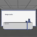 Modern Design Studio Silver Reception Desk With White Background And Blue Decor
