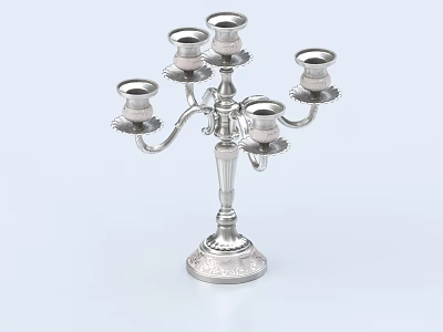 Elegant Silver Five Armed Candelabra With Ornate Base And Decorative Candle Holders 3d model