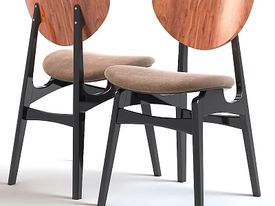 Stylish Single Chair With Round Wooden Backrest Beige Cushion And Black Legs 3d model