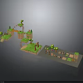 3D Game Scene Components With Green Platforms Trees And Steps 3d model