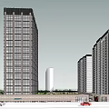 Modern Commercial Street Featuring Glass Facade Multi Level Design Open Space And Green Trees