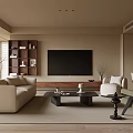 Modern Cozy Living Dining Area With Sofa TV Bookshelf Coffee Table 3d model