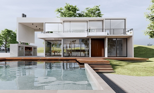 Modern single-family villa exterior 3d model