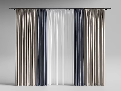Modern Curtains Design with Beige Blue and White Layers for Home Window Decoration 3d model