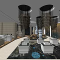 Elegant Hotel Public Lounge Interior With Chandeliers Sofas And Decorative Carpets