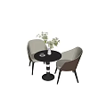 Modern Minimalist Dining Table And Chairs Set With Beige Brown Upholstered Seats And Green Plant