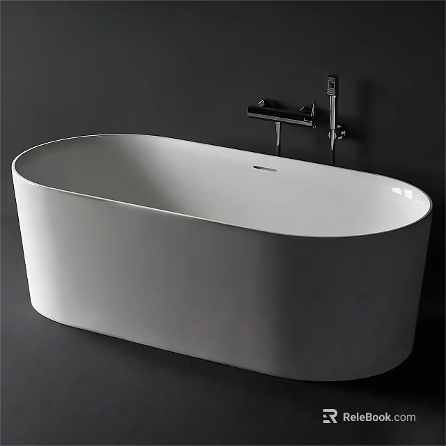 Freestanding White Bathtub With Sleek Modern Design And Black Faucet Fixture 3d model 