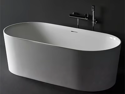 Freestanding White Bathtub With Sleek Modern Design And Black Faucet Fixture 3d model
