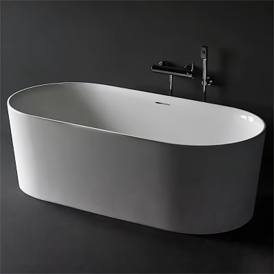 Freestanding White Bathtub With Sleek Modern Design And Black Faucet Fixture 3d model