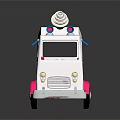Ice Cream Truck With White And Pink Exterior Cone On Top And Headlights