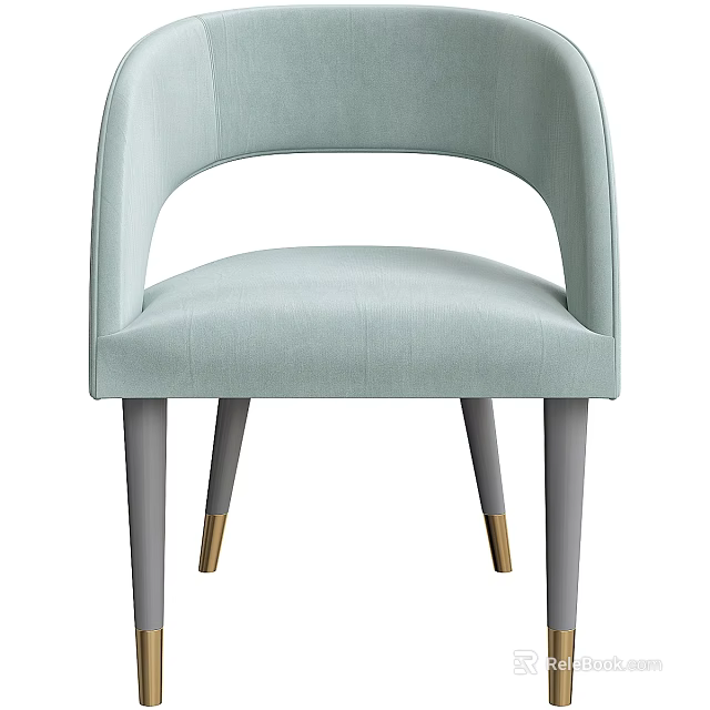Light Blue Upholstered Accent Chair With Curved Backrest And Gold Tipped Grey Legs 3d model 